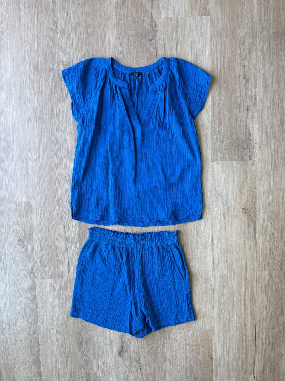 RAILS Maribel Gauze Top & Leighton Shorts Sapphire Blue Organic Cotton SMALL